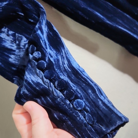 H&M Dress Womens Size 0 Blue Long sleeve New elastic waist Velvetine - Picture 4 of 9